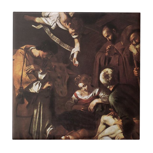 Caravaggio -Nativity with St Francis & St Lawrence Ceramic Tile (Front)