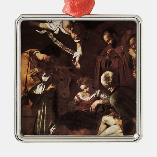 Caravaggio -Nativity with St Francis & St Lawrence Metal Tree Decoration (Front)