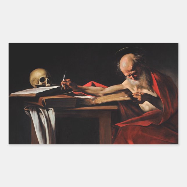 Caravaggio - Saint Jerome Writing Rectangular Sticker (Front)
