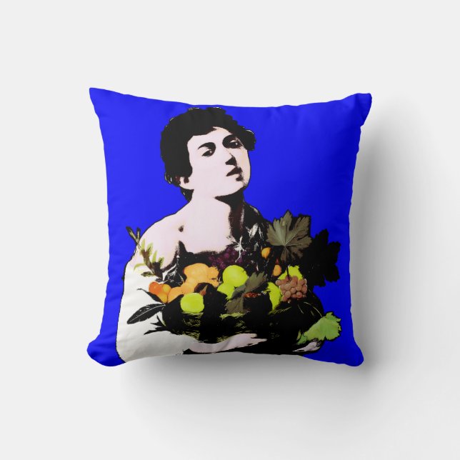 Caravaggio's Boy with Fruit Basket - Pop Art Style Cushion (Front)