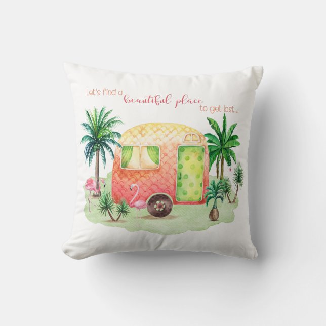 Caravan Camper Scene | In the Tropics Cushion (Front)