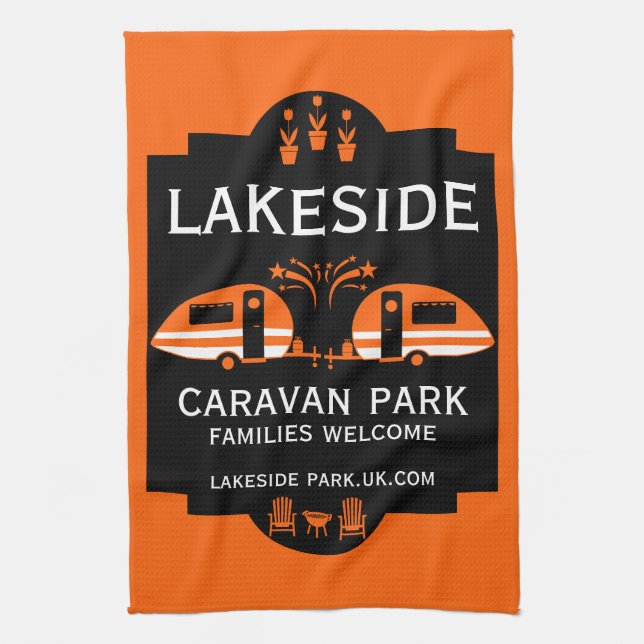 Caravan Campsite Promotion Tea Towel (Vertical)