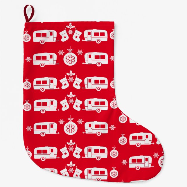 Caravan Happy Christmas Camping   Large Christmas Stocking (Front)