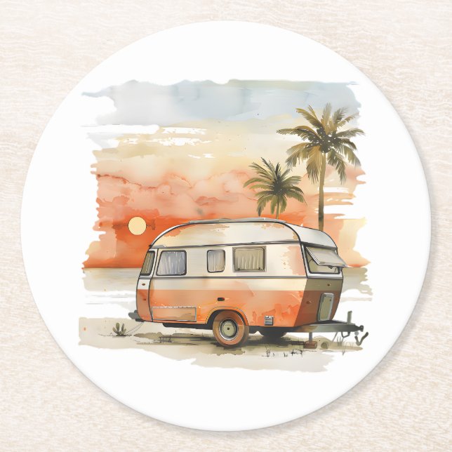 Caravan Round Paper Coaster (Front)