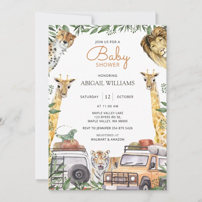 Caravan Wild Safari Animals Baby Shower Invitation (Front)
