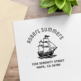 Caravel Wooden Sailing Ship Arch Address Rubber Stamp