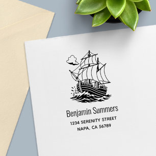 Caravel Wooden Sailing Ship Custom Address Self-inking Stamp