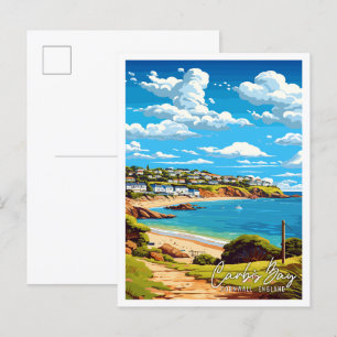 Carbis Bay Cornwall England vintage travel Postcard