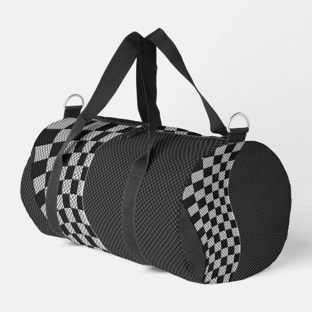 Carbon Fiber Style Checker Racing Flag Wave Duffle Bag (Left Corner)