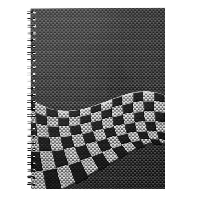 Carbon Fiber Style Racing Flag Checkers Wave Print Notebook (Front)