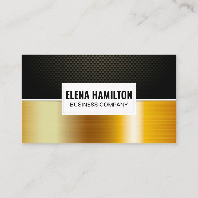 Carbon Fibre | Gold Metallic Colour Block Business Card (Front)