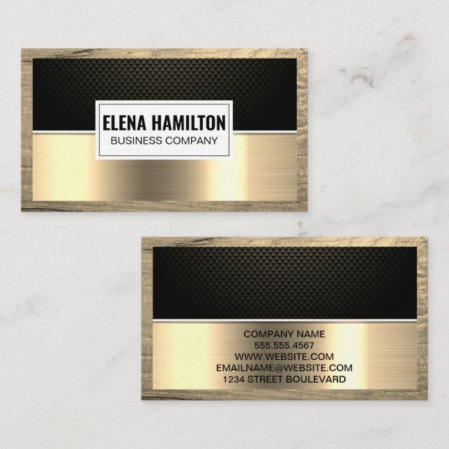Carbon Fibre | Gold Metallic | Wood Frame Business Card (Front/Back)