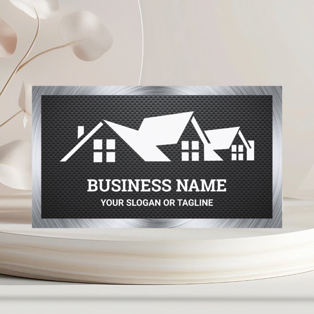 Carbon Fibre House Roofing Construction Roofer Business Card (Creator Uploaded)