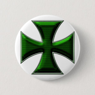 Carbon Fibre Iron Cross - Green 6 Cm Round Badge