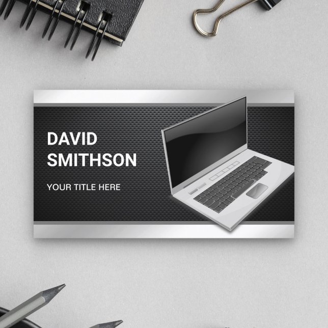 Carbon Fibre Laptop PC Computer Repair Technician Business Card (Creator Uploaded)
