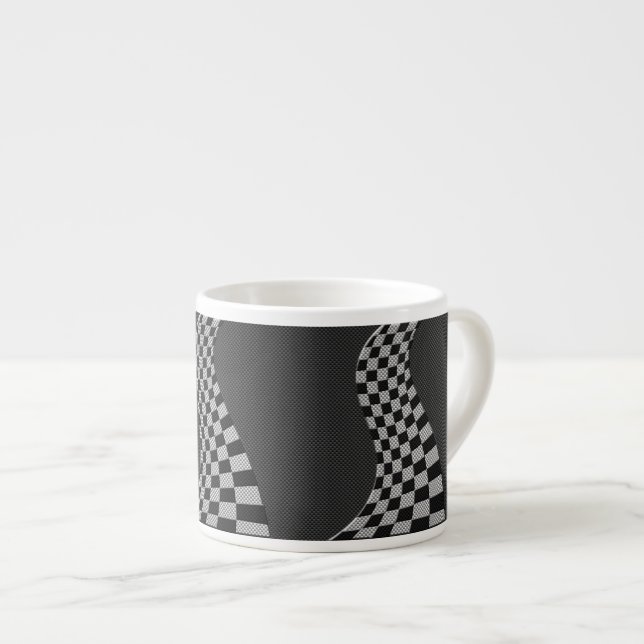 Carbon Fibre Like Racing Flag Wave Print Espresso Cup (Front Right)