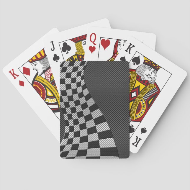 Carbon Fibre Like Racing Flag Wave Print Playing Cards (Back)