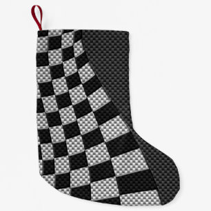 Carbon Fibre Like Racing Flag Wave Print Small Christmas Stocking