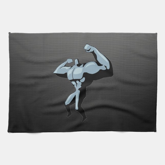 Carbon Fibre look Bodybuilder Tea Towel (Horizontal)