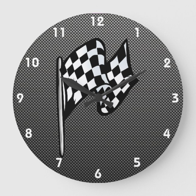 Carbon Fibre look Chequered Flag Large Clock (Front)