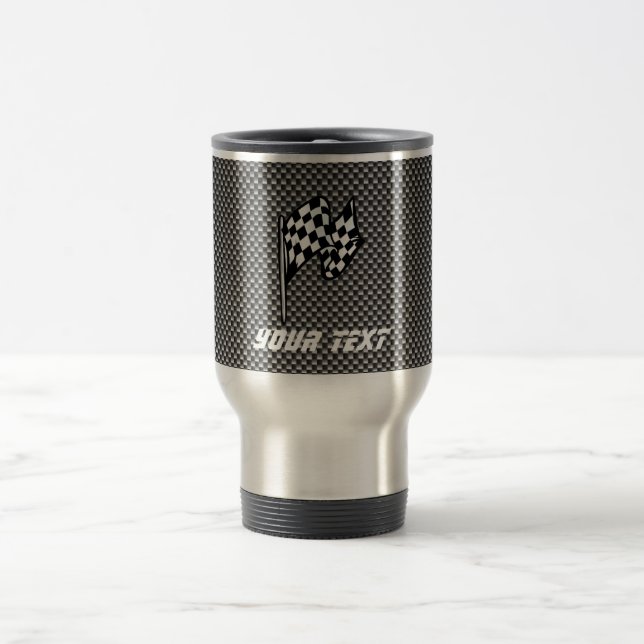 Carbon Fibre look Chequered Flag Travel Mug (Center)
