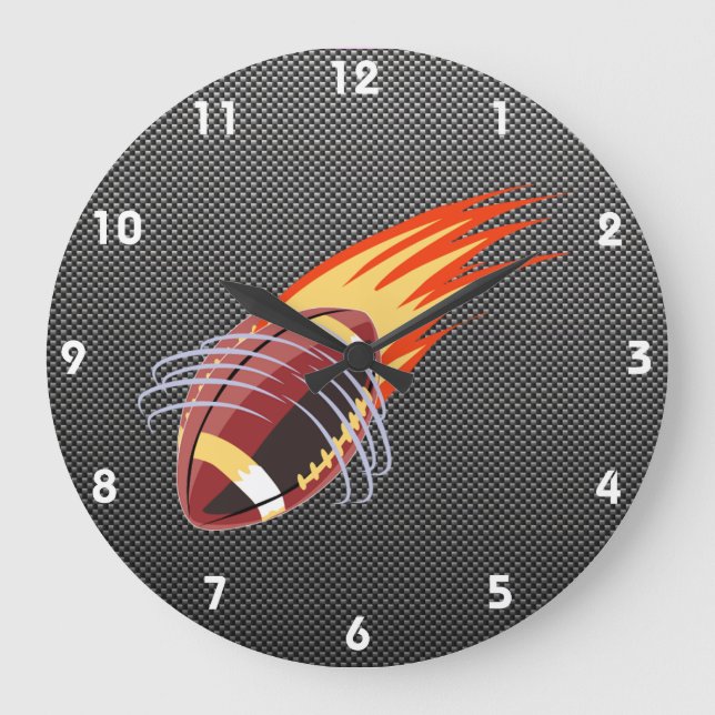 Carbon Fibre look Flaming Football Large Clock (Front)