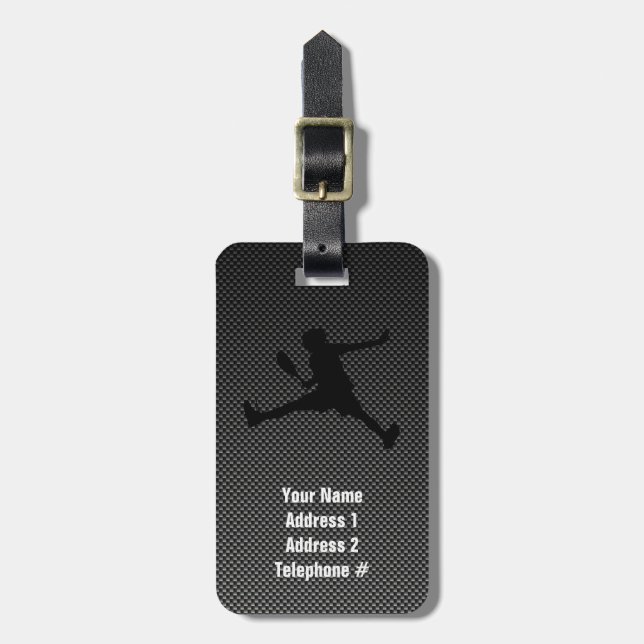 Carbon Fibre look Tennis Luggage Tag (Front Vertical)