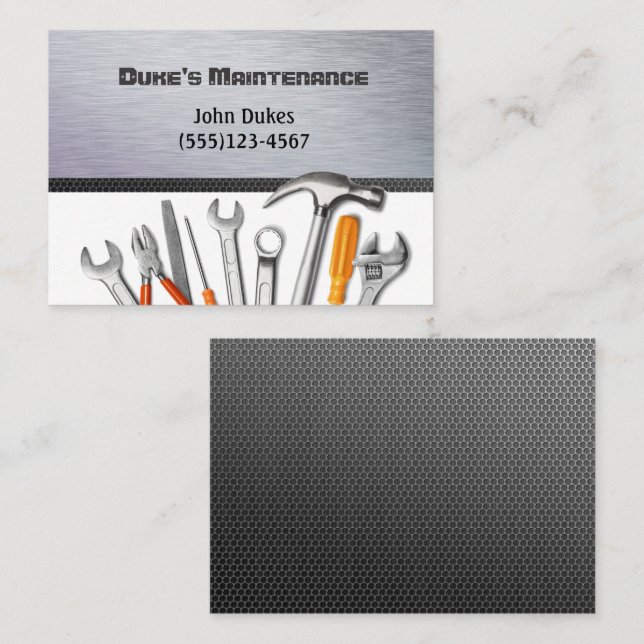 Carbon Fibre Metal Tools Handyman Maintenance Business Card (Front/Back)