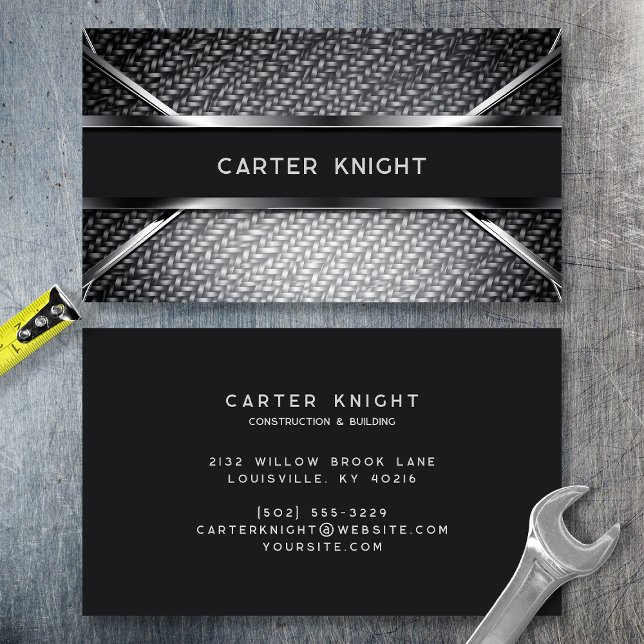 Carbon Fibre Modern Industrial Professional Business Card (Creator Uploaded)