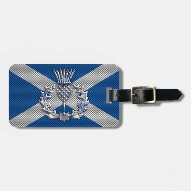 Carbon Fibre Print Scotland Flag Luggage Tag (Front Horizontal)
