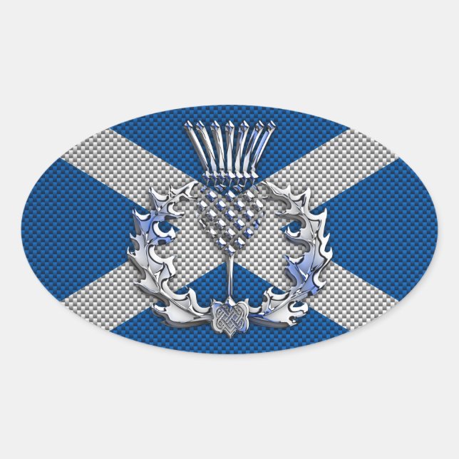 Carbon Fibre Print Scotland Flag Oval Sticker (Front)