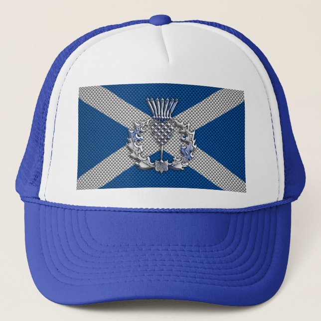 Carbon Fibre Print Scotland Flag Trucker Hat (Front)