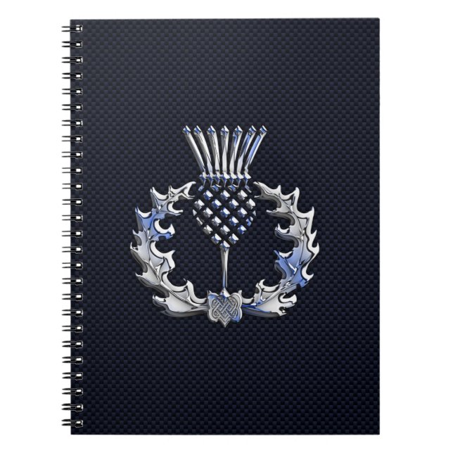 Carbon Fibre Print Silver Scottish Thistle Notebook (Front)