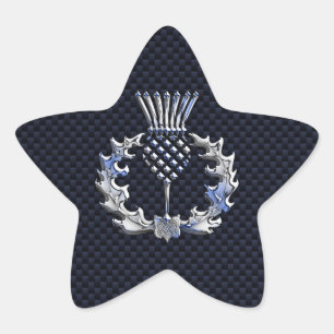 Carbon Fibre Print Silver Scottish Thistle Star Sticker