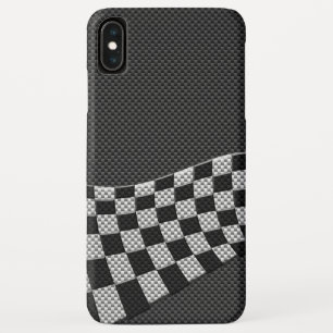 Carbon Fibre Racing Flag Wave Print Decor iPhone XS Max Case