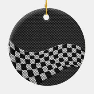 Carbon Fibre Racing Flag Wave Print Decor Ceramic Tree Decoration