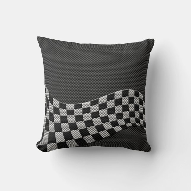Carbon Fibre Racing Flag Wave Print Decor Cushion (Front)