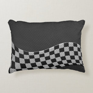 Carbon Fibre Racing Flag Wave Print Decor Decorative Cushion
