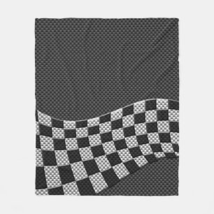 Carbon Fibre Racing Flag Wave Print Decor Fleece Blanket
