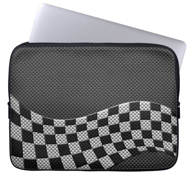 Carbon Fibre Racing Flag Wave Print Decor Laptop Sleeve (Front)