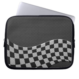 Carbon Fibre Racing Flag Wave Print Decor Laptop Sleeve