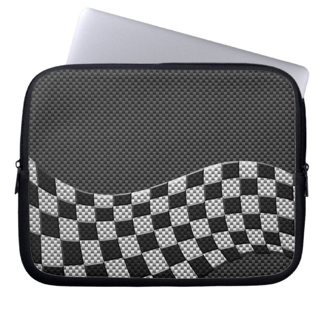 Carbon Fibre Racing Flag Wave Print Decor Laptop Sleeve (Front)