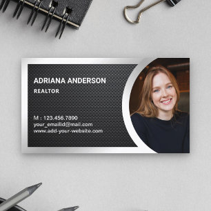 Carbon Fibre Silver Foil Real Estate Photo Realtor Business Card