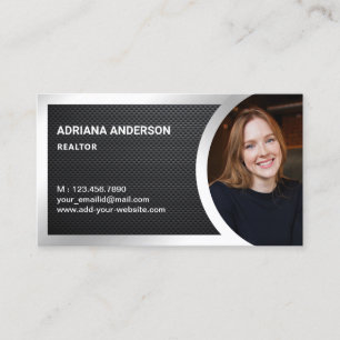 Carbon Fibre Silver Foil Real Estate Photo Realtor Business Card