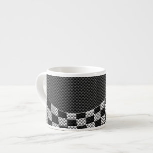 Carbon Fibre Style Chequered Racing Flag Wave Espresso Cup