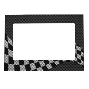 Carbon Fibre Style Chequered Racing Flag Wave Magnetic Frame