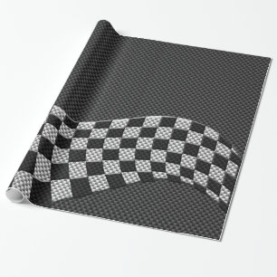 Carbon Fibre Style Chequered Racing Flag Wave Wrapping Paper