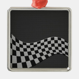 Carbon Fibre Style Racing Flag Checkers Wave Print Metal Tree Decoration