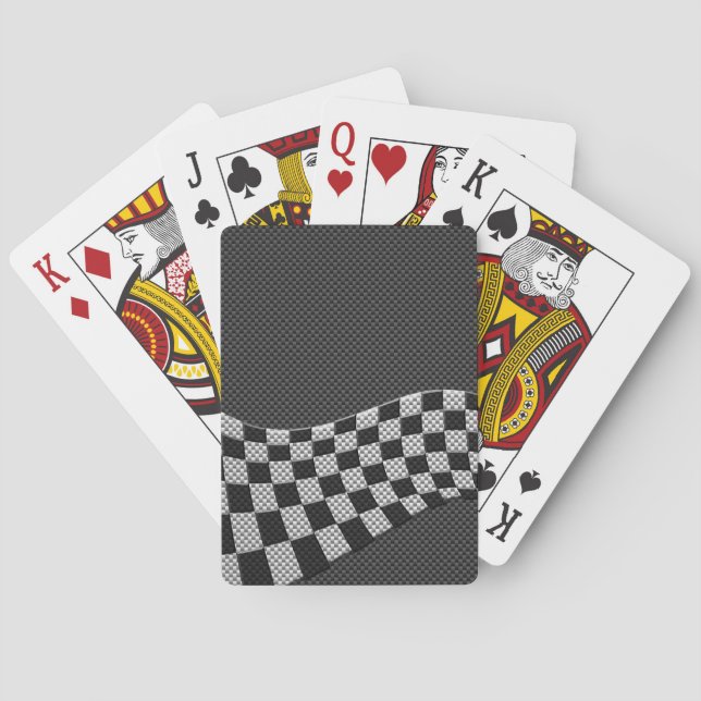 Carbon Fibre Style Racing Flag Checkers Wave Print Playing Cards (Back)