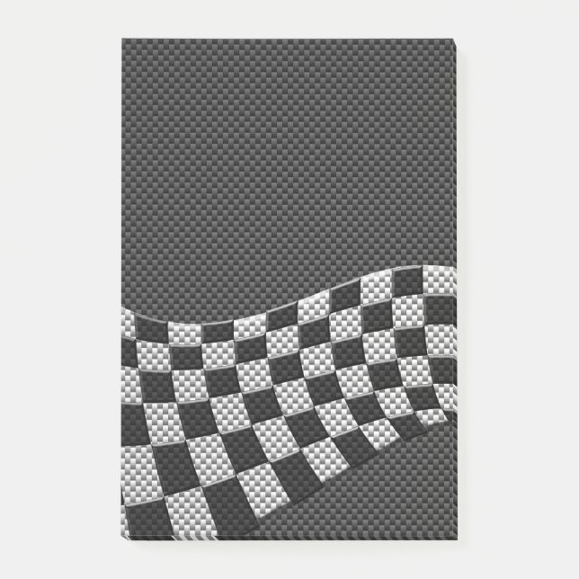Carbon Fibre Style Racing Flag Checkers Wave Print Post-it Notes (Front)